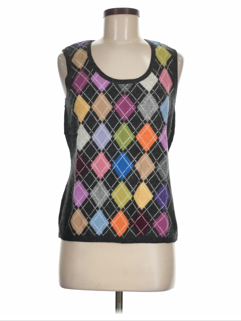 NWT Talbots Lambs Wool Cashmere Argyle Sweater Vest Colorful Gray Women M Preppy